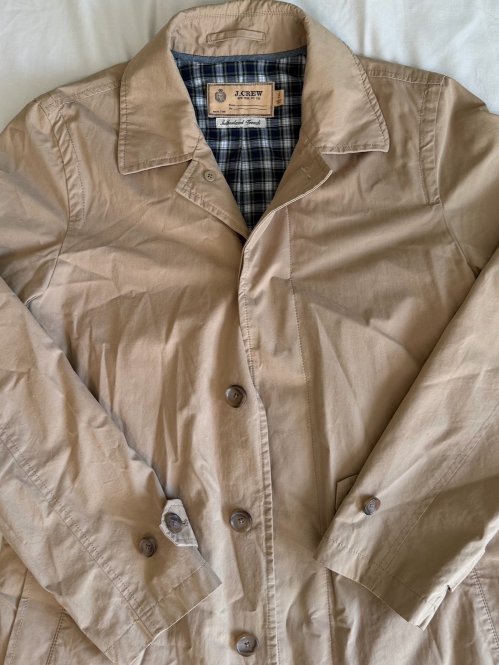 J.Crew Sutherland Trench Lightweight Beige Plaid Coat Small